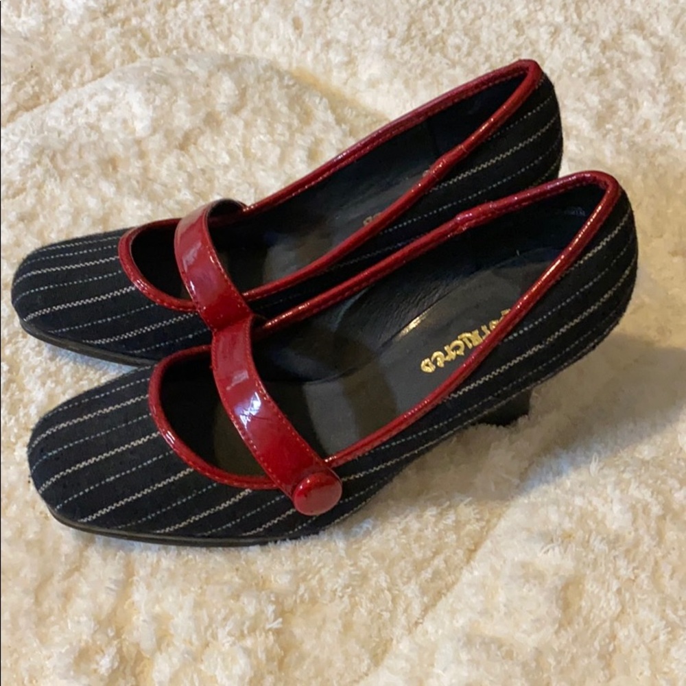Navy Striped with red trim wedge